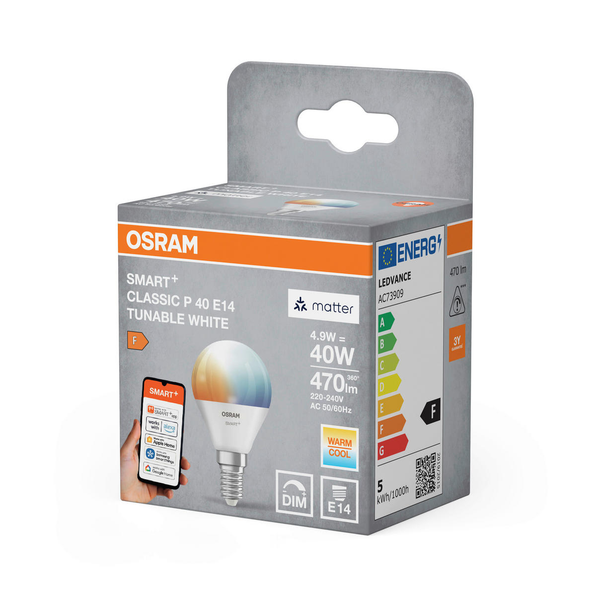 LED-LEUCHTMITTEL E14 4,9 W 470 lm  - Weiß, Basics, Kunststoff (4,7/9,2cm) - Osram