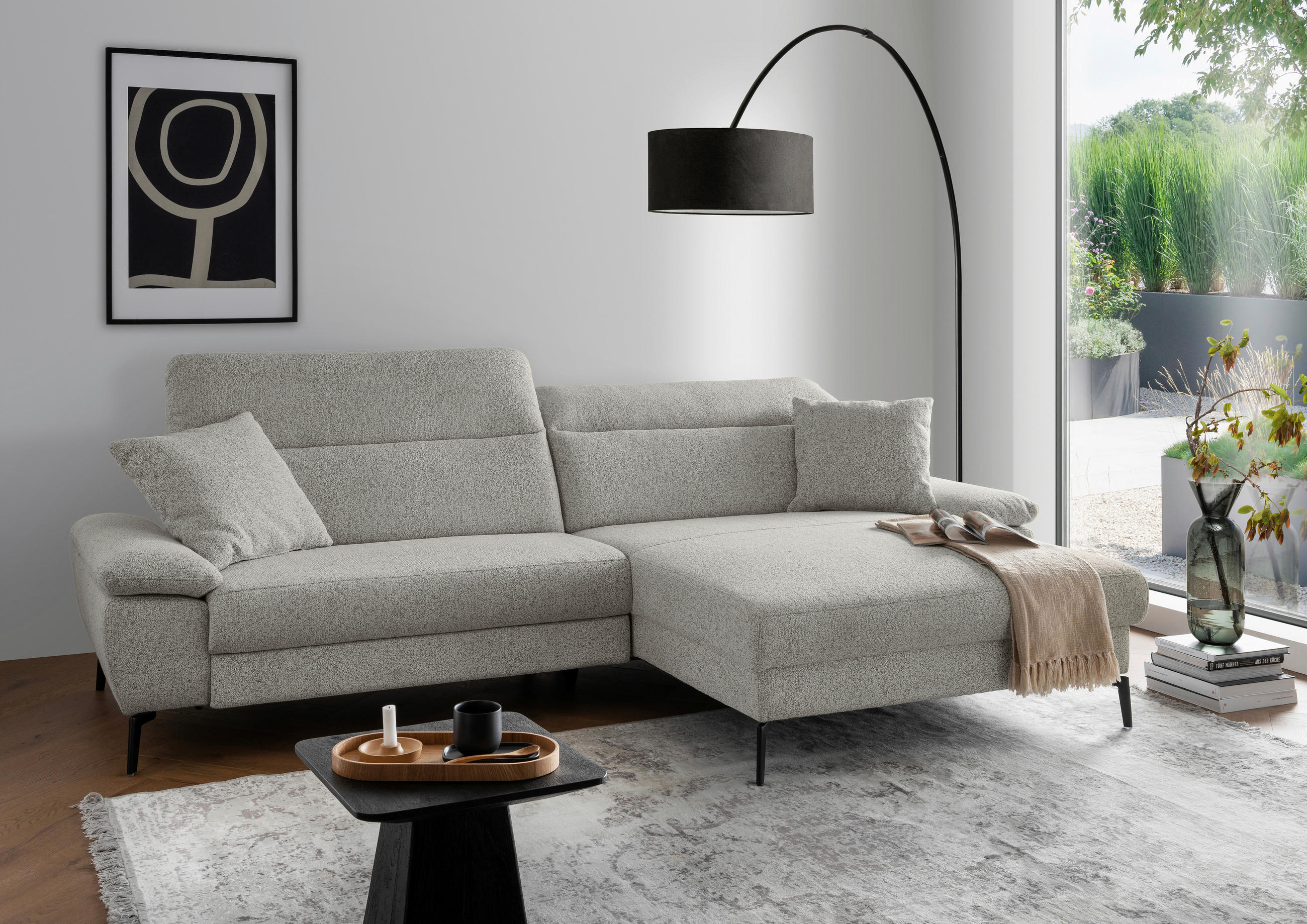 ECKSOFA Struktur Beige  - Beige/Schwarz, Konventionell, Textil/Metall (300/178cm) - Livetastic