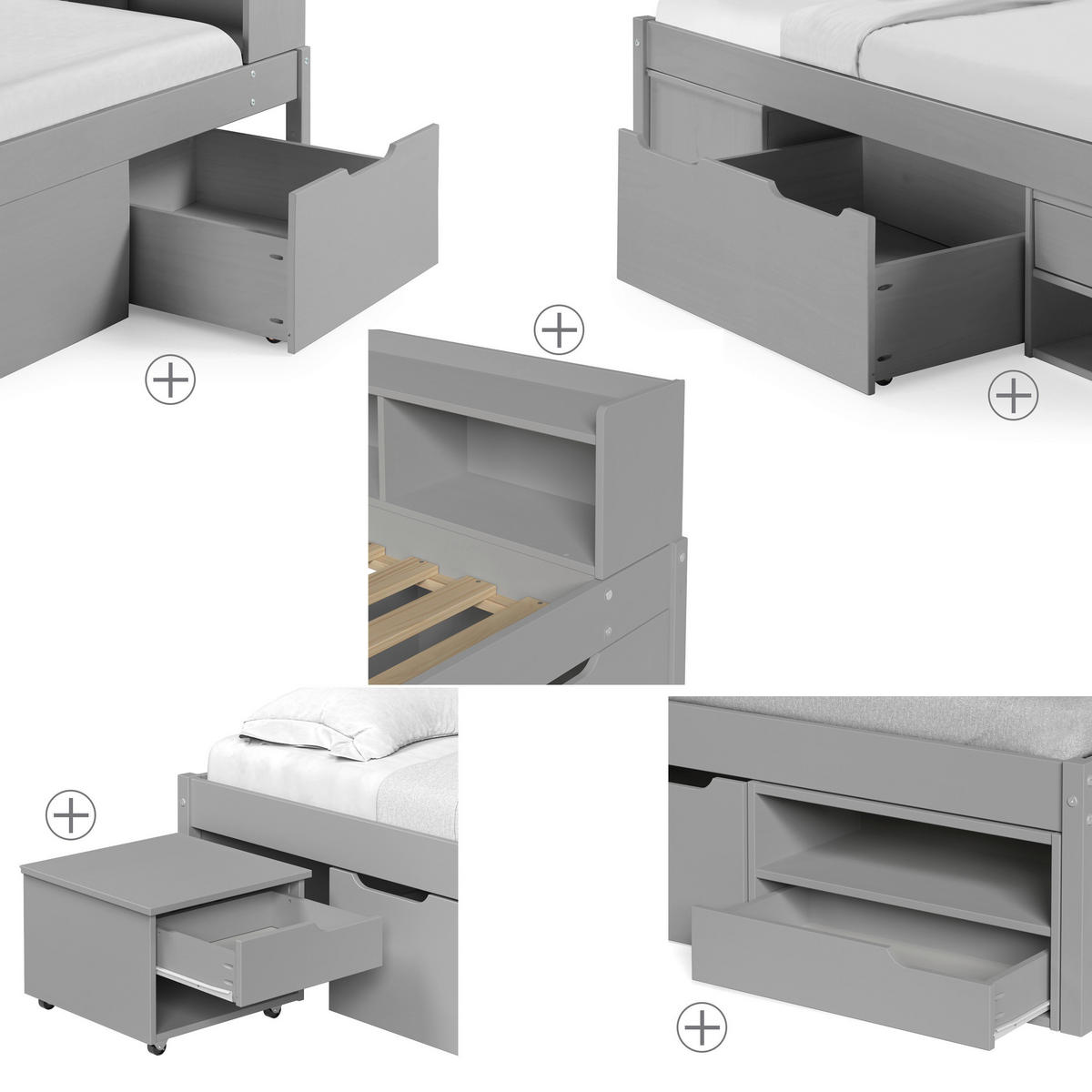 STAURAUMBETT 90/200 cm  Grau   - Naturfarben/Grau, Modern, Holz/Holzwerkstoff (90/200cm) - P & B