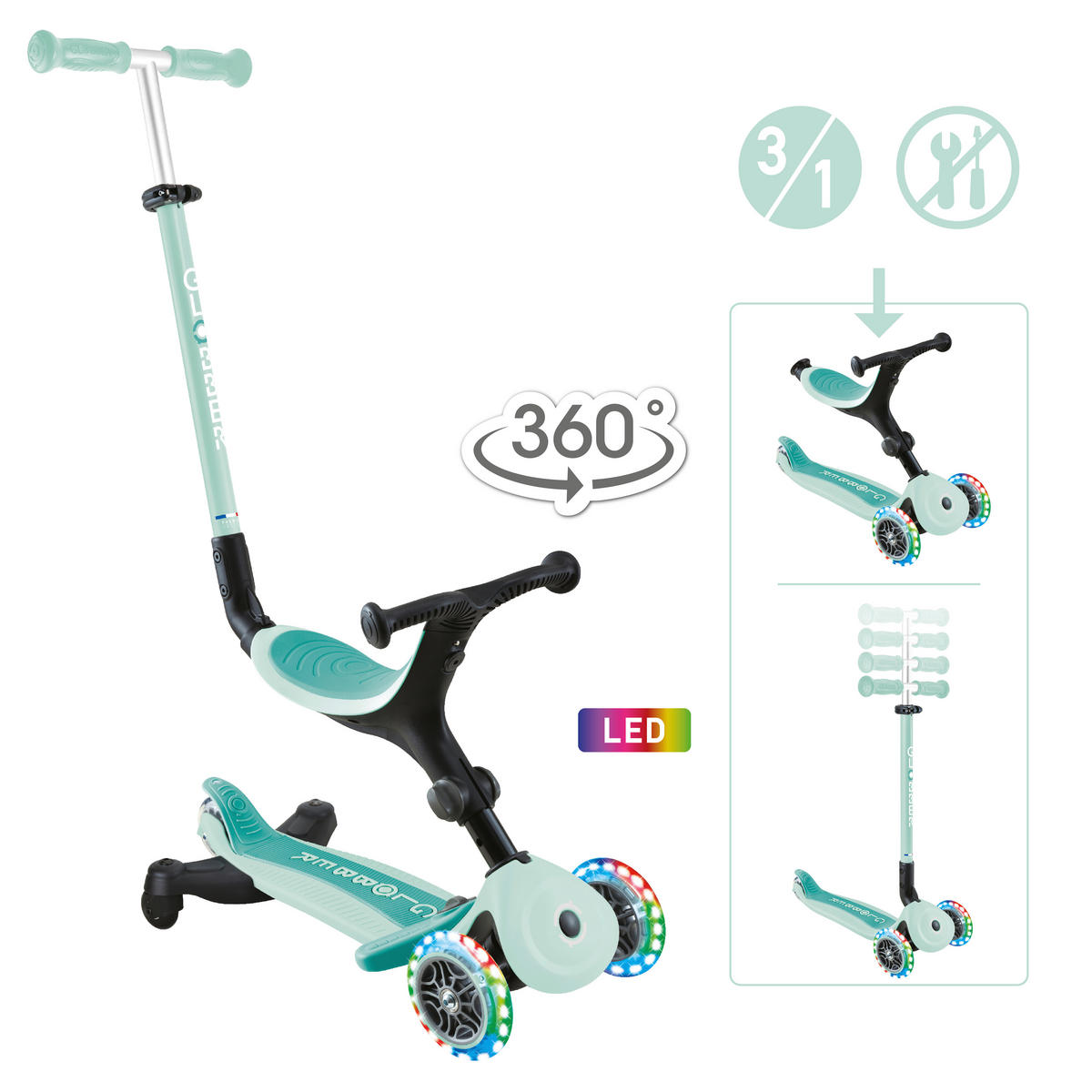 LAUFRAD GO-UP ACTIVE LIGHTS 360  - Mintgrün, Basics, Kunststoff/Metall (67/29/100cm) - GLOBBER