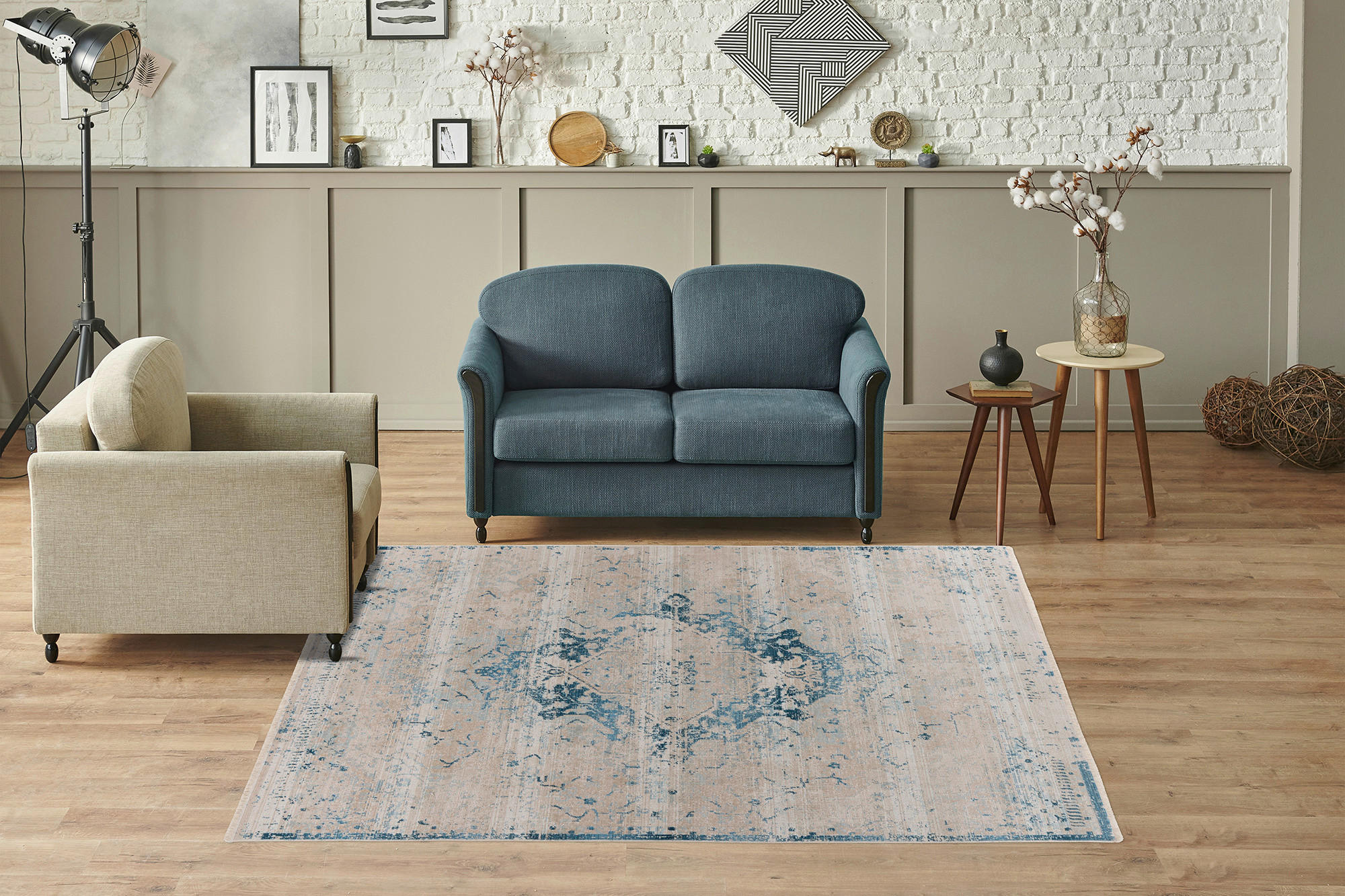 VINTAGE-TEPPICH 160/230 cm Dilan 200 Blau  - Blau, KONVENTIONELL, Textil (160/230cm)