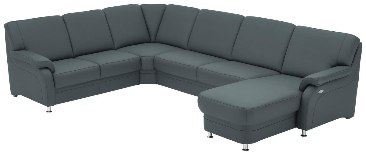 WOHNLANDSCHAFT Echtleder Grau  - Alufarben/Grau, Konventionell, Leder/Metall (239/329/165cm) - Beldomo Premium