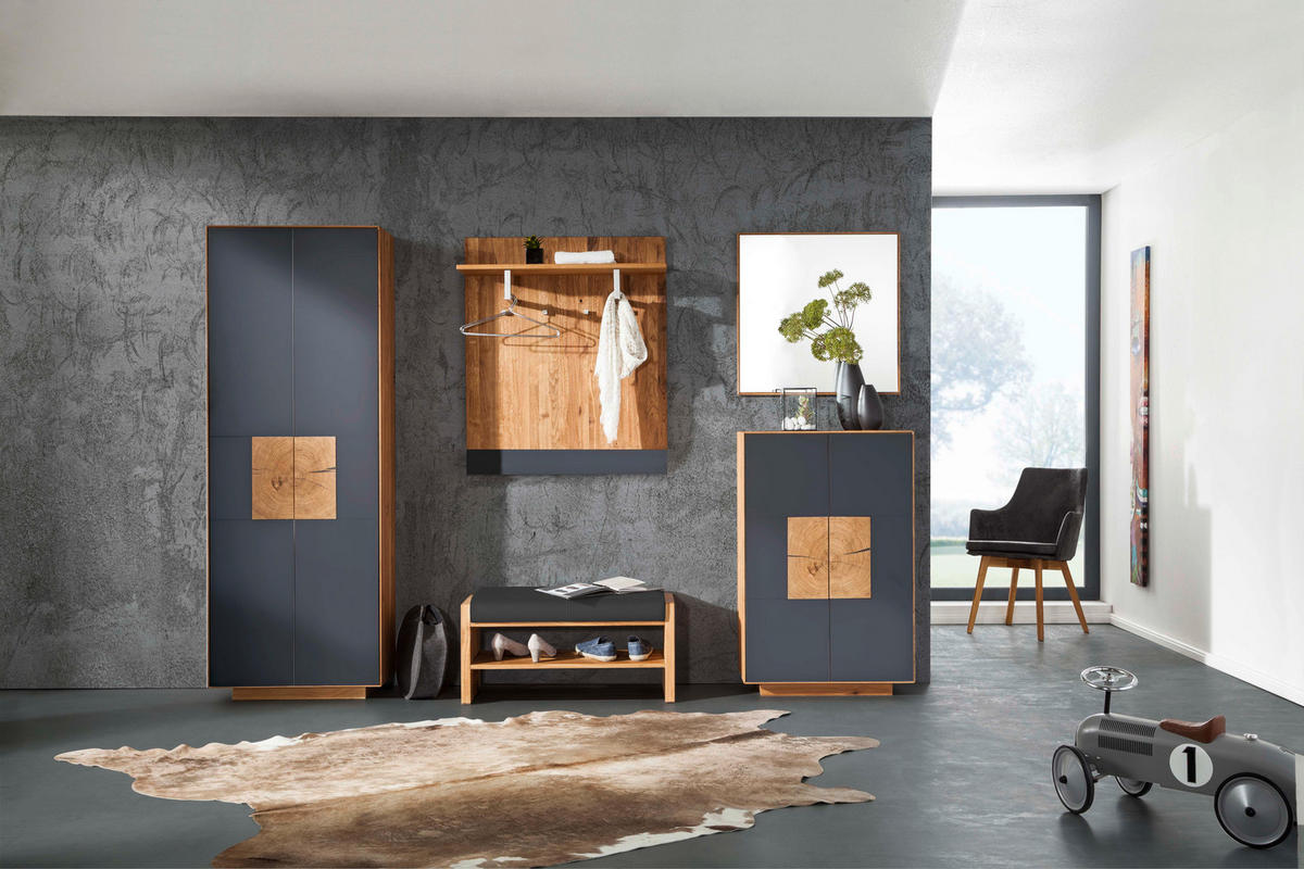 SCHUHSCHRANK Asteiche massiv Anthrazit, Eichefarben  - Eichefarben/Anthrazit, MODERN, Glas/Holz (72/112/37cm) - Linea Natura
