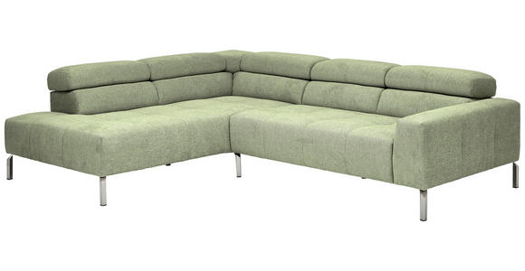 ECKSOFA  in Flachgewebe Olivgrün  224/282 cm  - Chromfarben/Olivgrün, KONVENTIONELL, Textil/Metall (224/282cm) - Hom`in