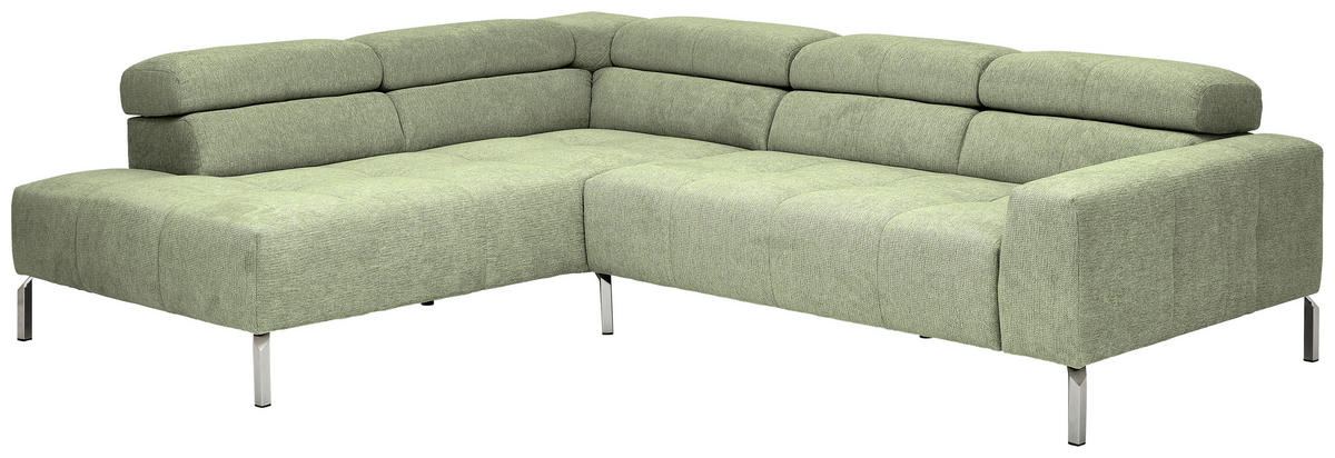 ECKSOFA in Flachgewebe Olivgrün  224/282 cm  - Chromfarben/Olivgrün, KONVENTIONELL, Textil/Metall (224/282cm) - Hom`in