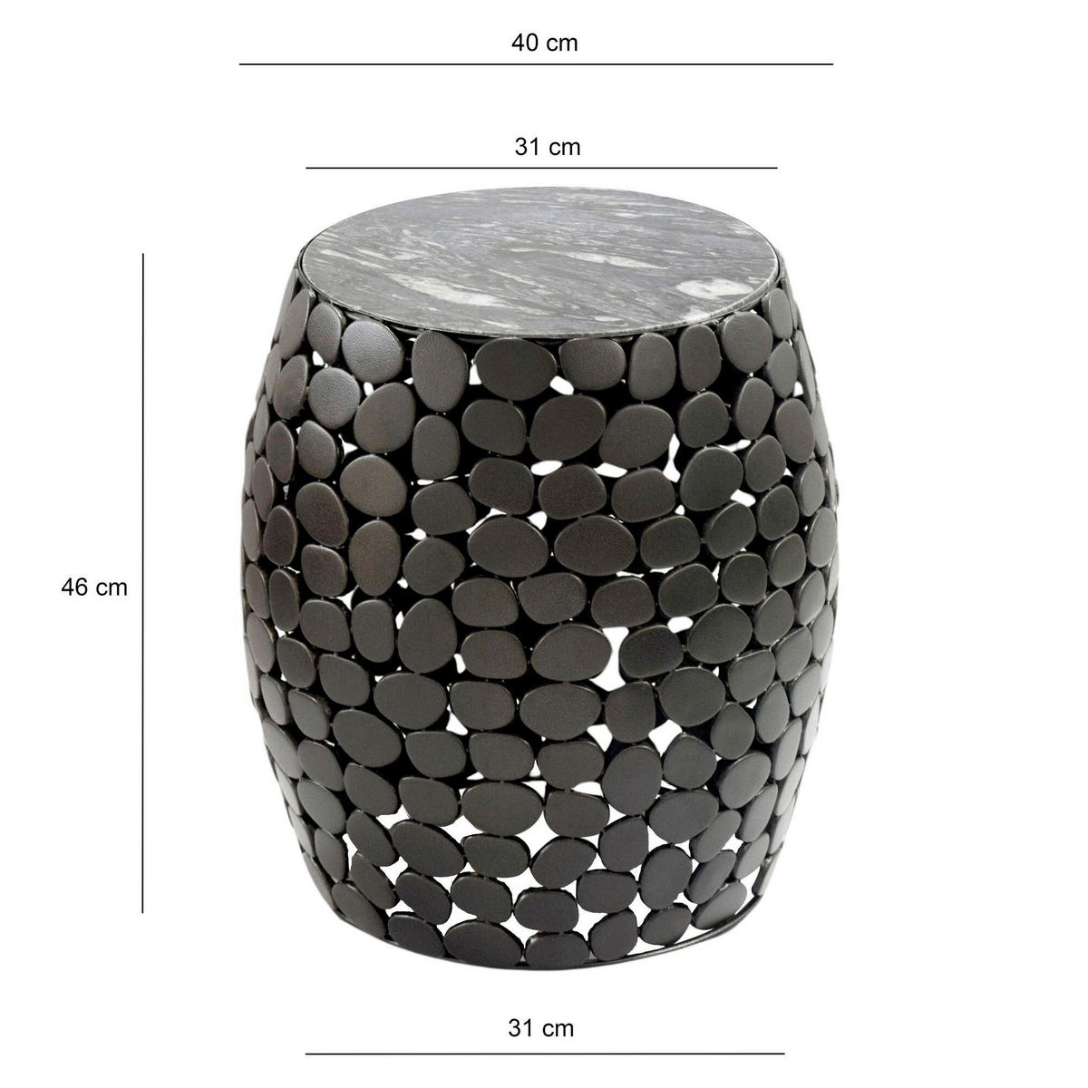 Masă Auxiliară din metal,  - negru, Design, metal/piatră (40/46/40cm) - Livetastic