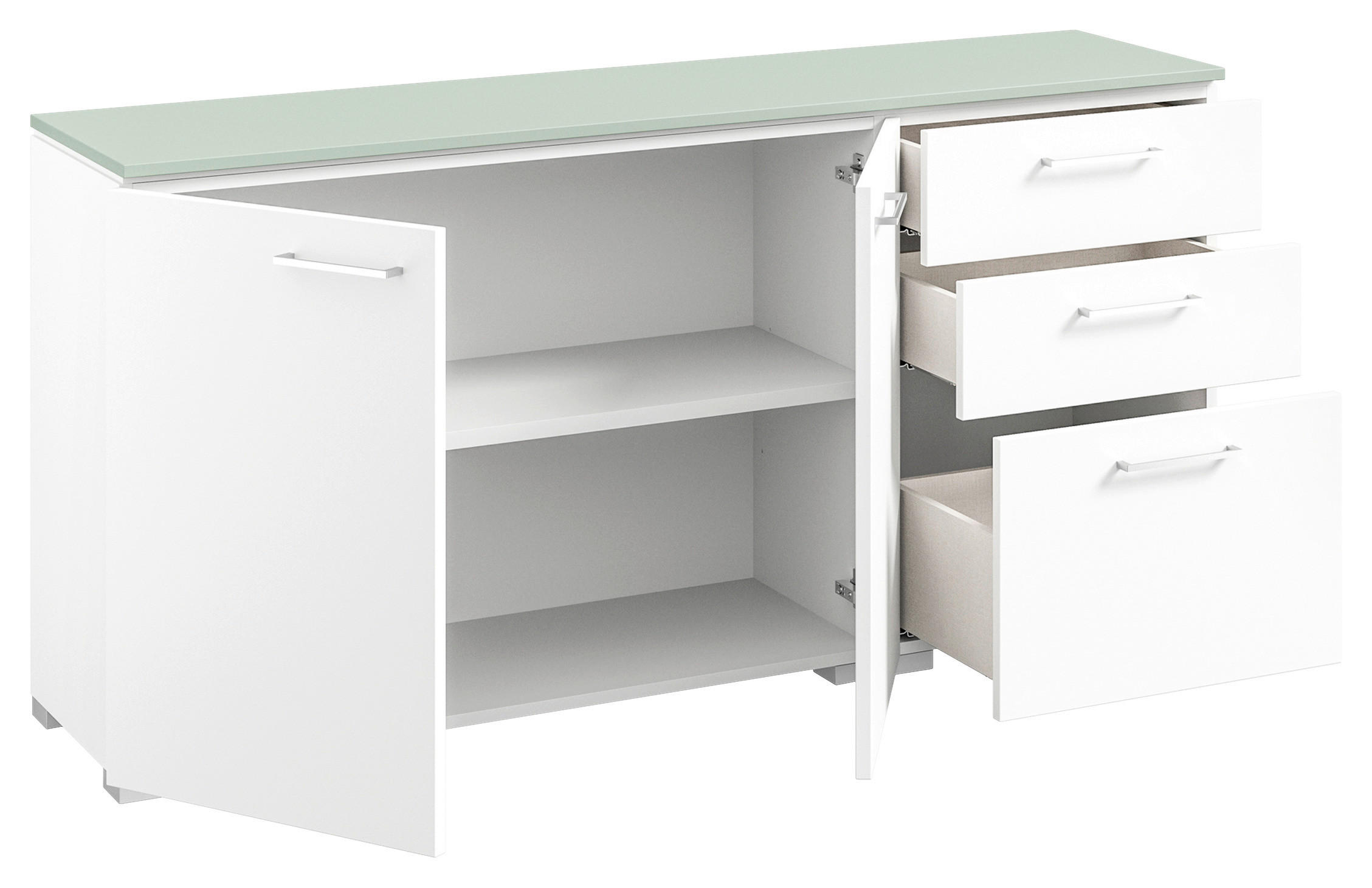 SIDEBOARD 150/72,8/41,9 cm  in Weiß, Salbeigrün  - Edelstahlfarben/Salbeigrün, Design, Holzwerkstoff/Metall (150/72,8/41,9cm) - Cantus