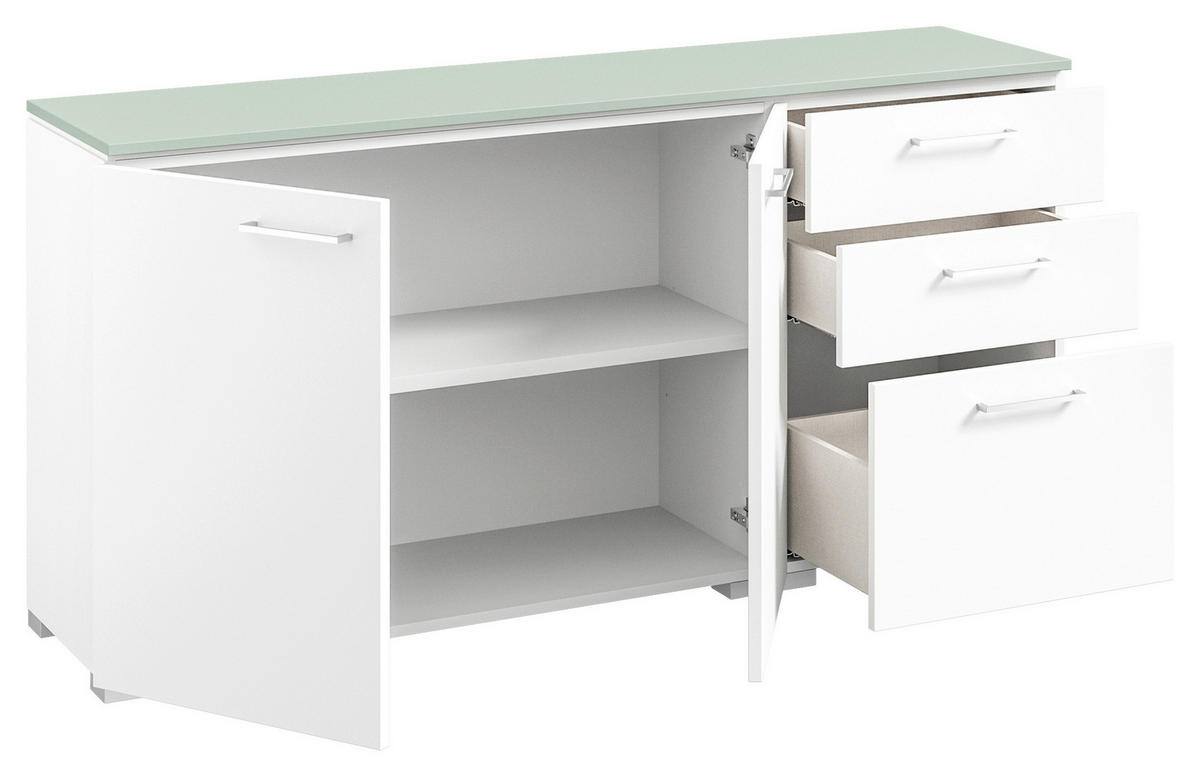 SIDEBOARD 150/72,8/41,9 cm  in Weiss, Salbeigrün  - Weiss/Edelstahlfarben, Design, Holzwerkstoff/Metall (150/72,8/41,9cm) - Cantus