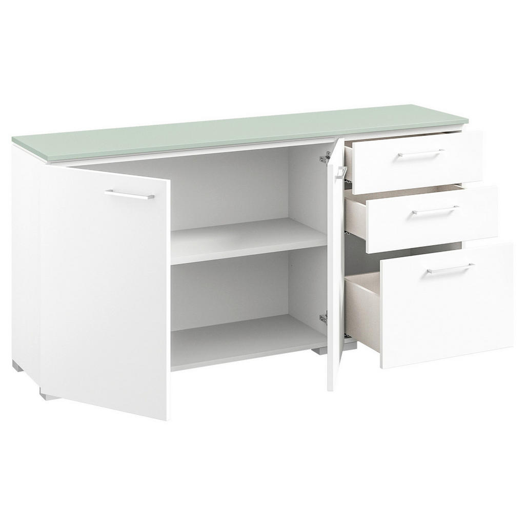 Thumbnail - Cantus Sideboard, Weiß, Salbeigrün, Metall, 1 Fächer, 3 Schubladen, 150x72.8x41.9 cm, Made in Germany, Typenauswahl, Bei...