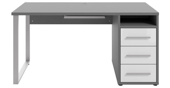 SCHREIBTISCH 150/70/75 cm  in Grau, Weiß  - Silberfarben/Alufarben, MODERN, Glas/Holzwerkstoff (150/70/75cm) - Novel