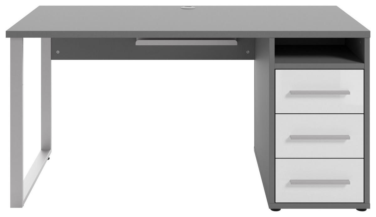 SCHREIBTISCH 150/70/75 cm  in Grau, Weiß  - Silberfarben/Alufarben, MODERN, Glas/Holzwerkstoff (150/70/75cm)