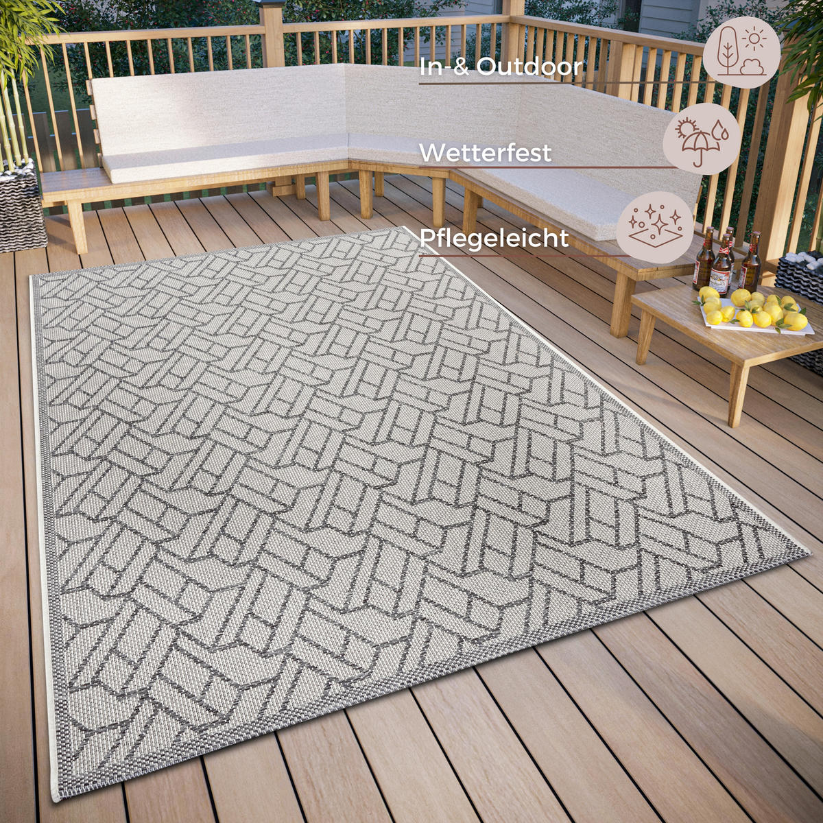OUTDOORTEPPICH 76/150/150 cm Clyde Grau, Beige  - Beige/Grau, Design, Kunststoff/Textil (76/150/150cm) - Hanse Home