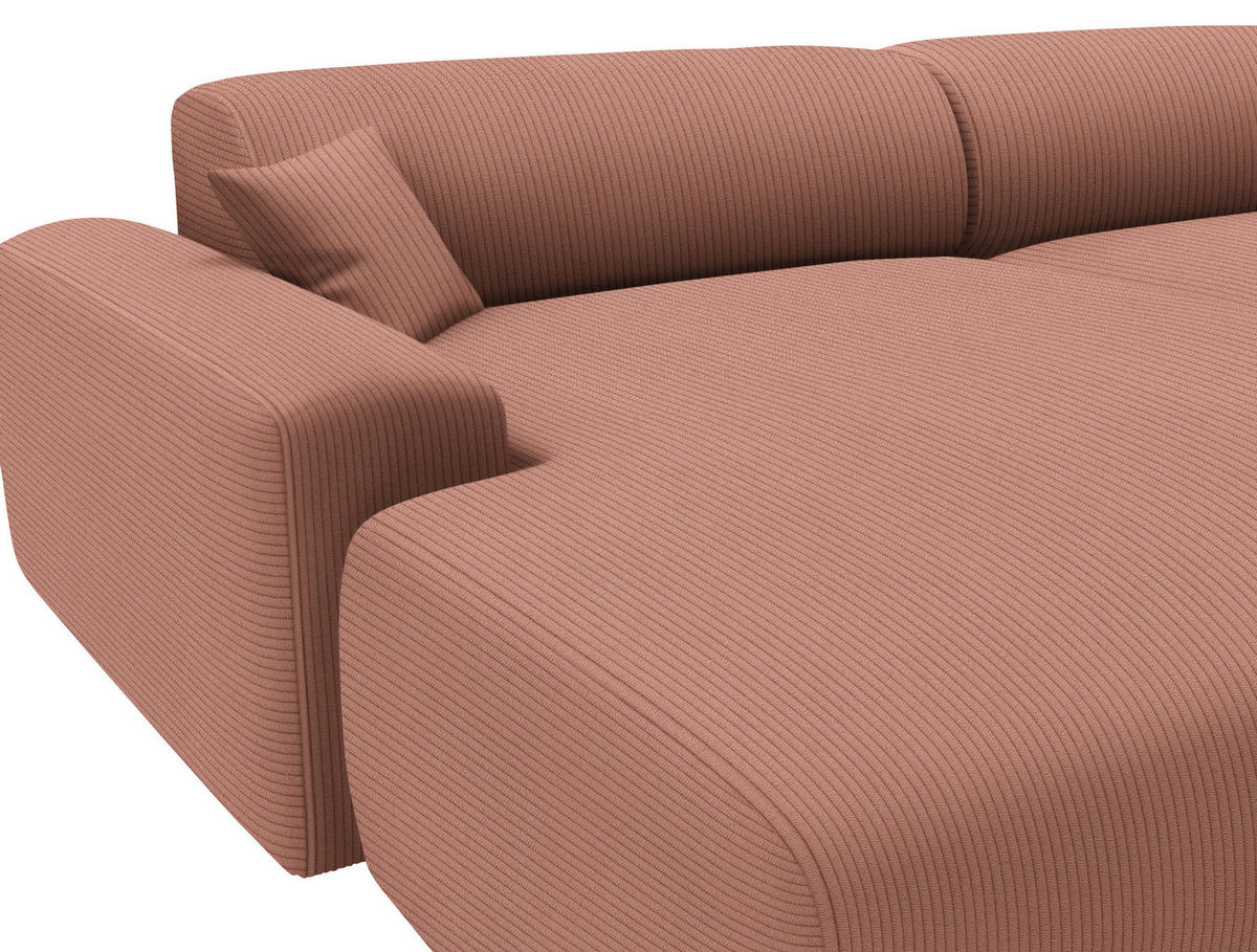 ECKSOFA in Velours, Feincord Aprikose  178/292 cm  - Aprikose/Schwarz, Design, Kunststoff/Textil (178/292cm) - home24