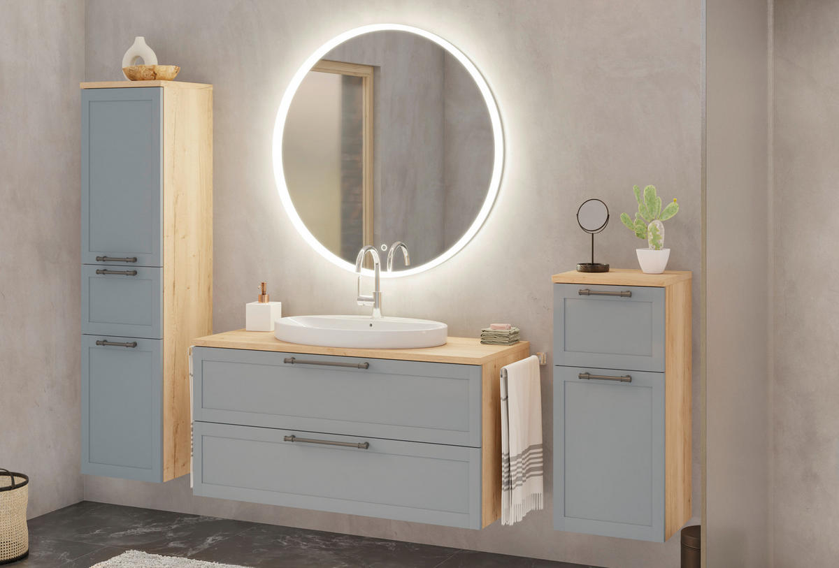 MIDISCHRANK 40/122,5/38 cm  - Edelstahlfarben/Eichefarben, MODERN, Holzwerkstoff/Metall (40/122,5/38cm) - Celina Home
