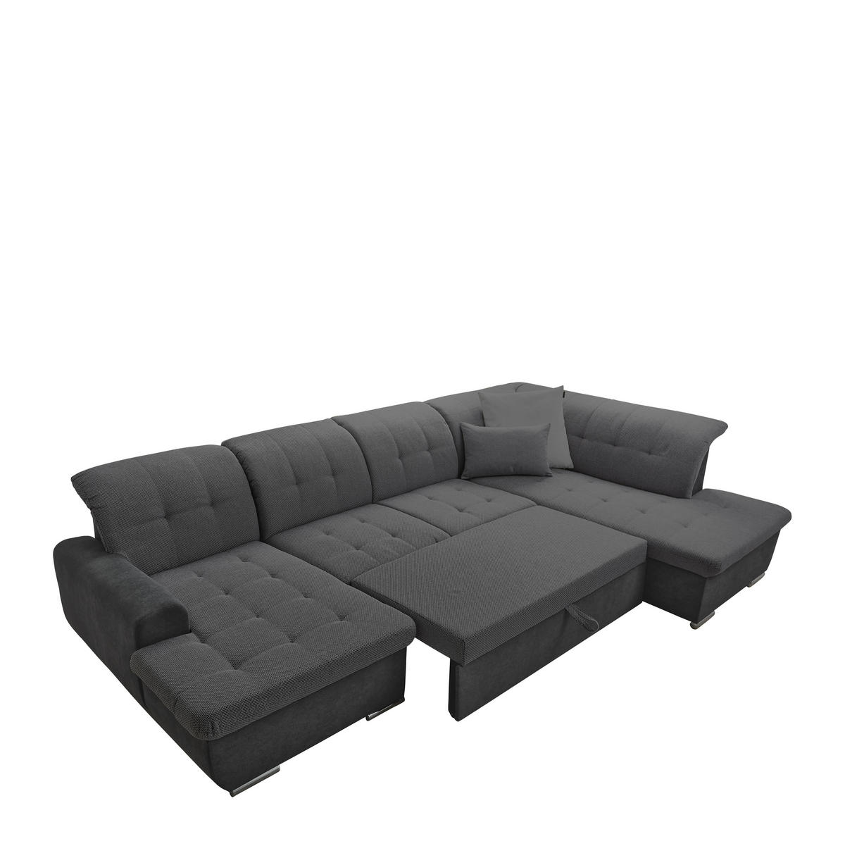 Wohnlandschaft inkl. Funktion Grau Flachgewebe  - Silberfarben/Grau, Design, Textil/Metall (208/342/145cm) - Cantus