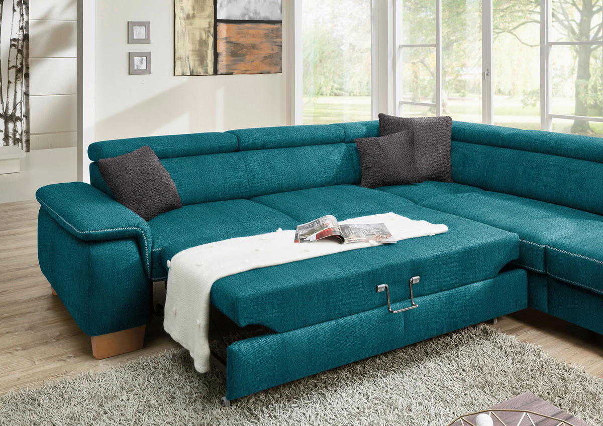 ECKSOFA in Mikrofaser Petrol  - Eichefarben/Beige, Natur, Holz/Textil (226/273cm) - Beldomo System