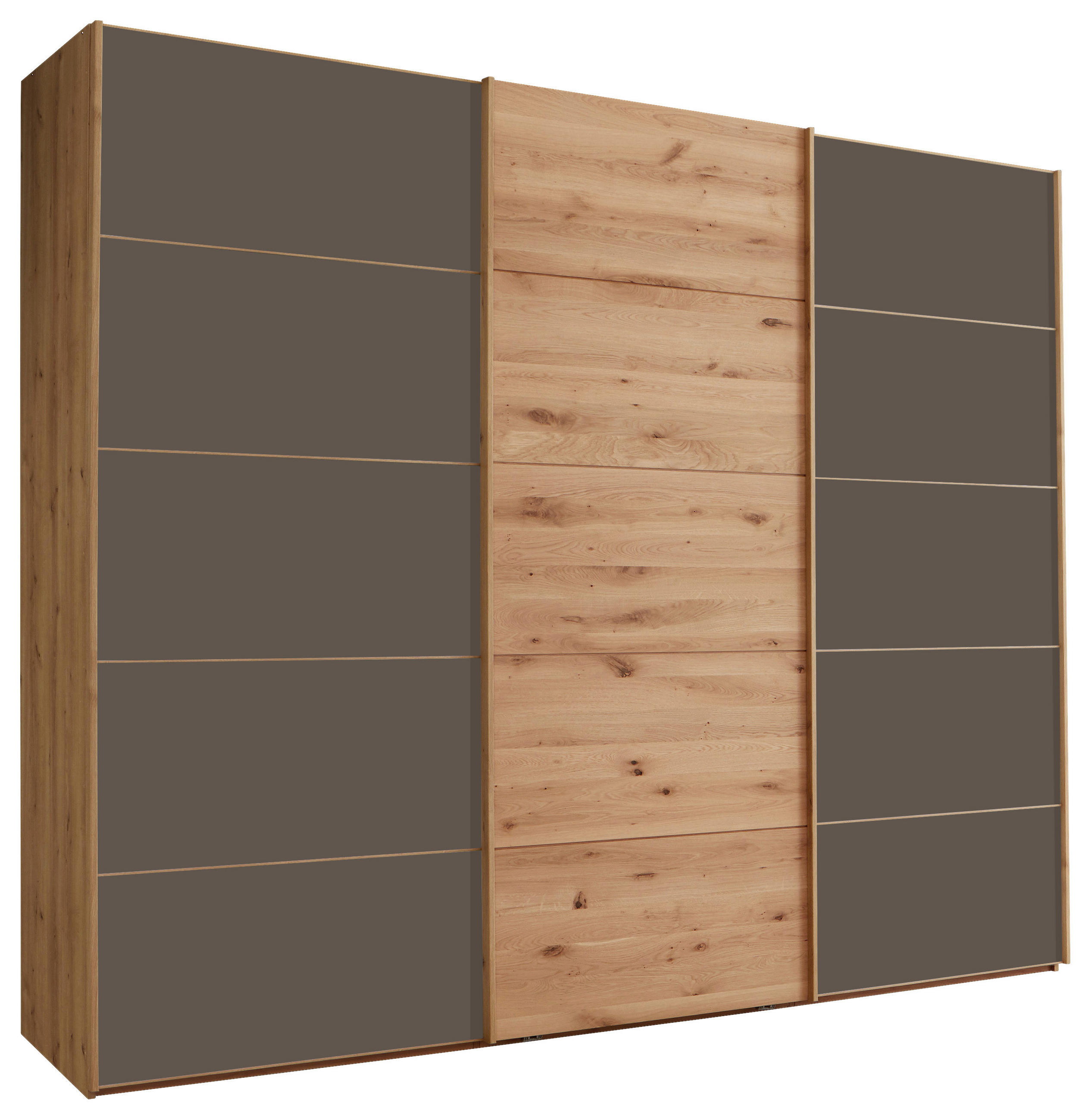 SCHWEBETÜRENSCHRANK  in Dunkelbraun, Eiche Bianco  - Eiche Bianco/Dunkelbraun, Natur, Glas/Holz (250/217/67cm) - Linea Natura