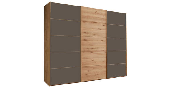 SCHWEBETÜRENSCHRANK  in Dunkelbraun, Eiche Bianco  - Eiche Bianco/Dunkelbraun, Natur, Glas/Holz (250/217/67cm) - Linea Natura