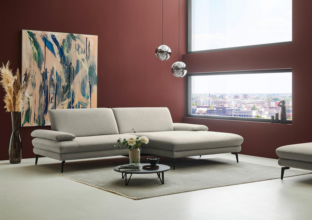 ECKSOFA chenille, tissage à plat grège  - noir/grège, Design, textile/métal (284/180cm) - Dieter Knoll