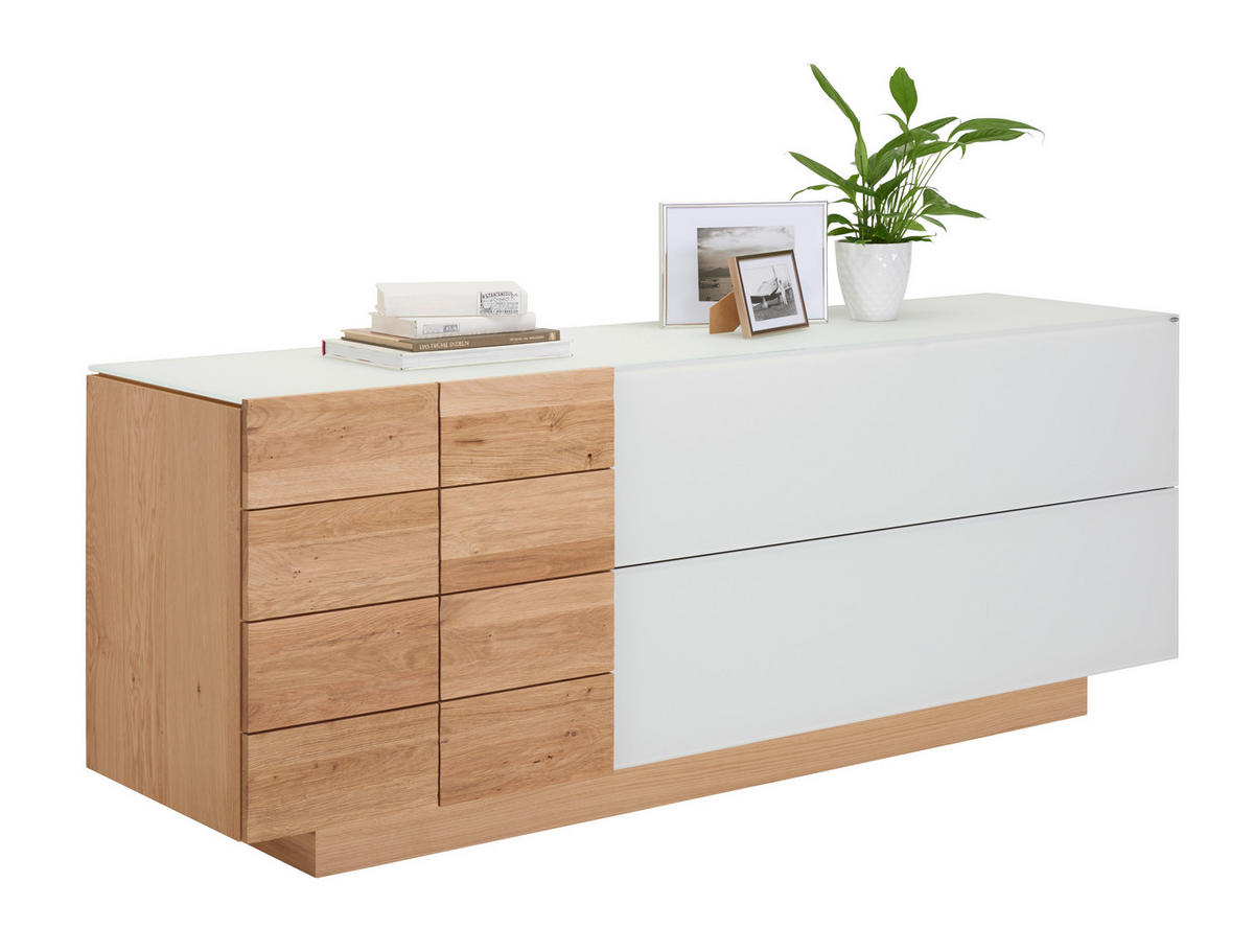 SIDEBOARD  in 192/74/52 cm  - Eichefarben/Weiß, Design, Glas/Holz (192/74/52cm) - Voglauer