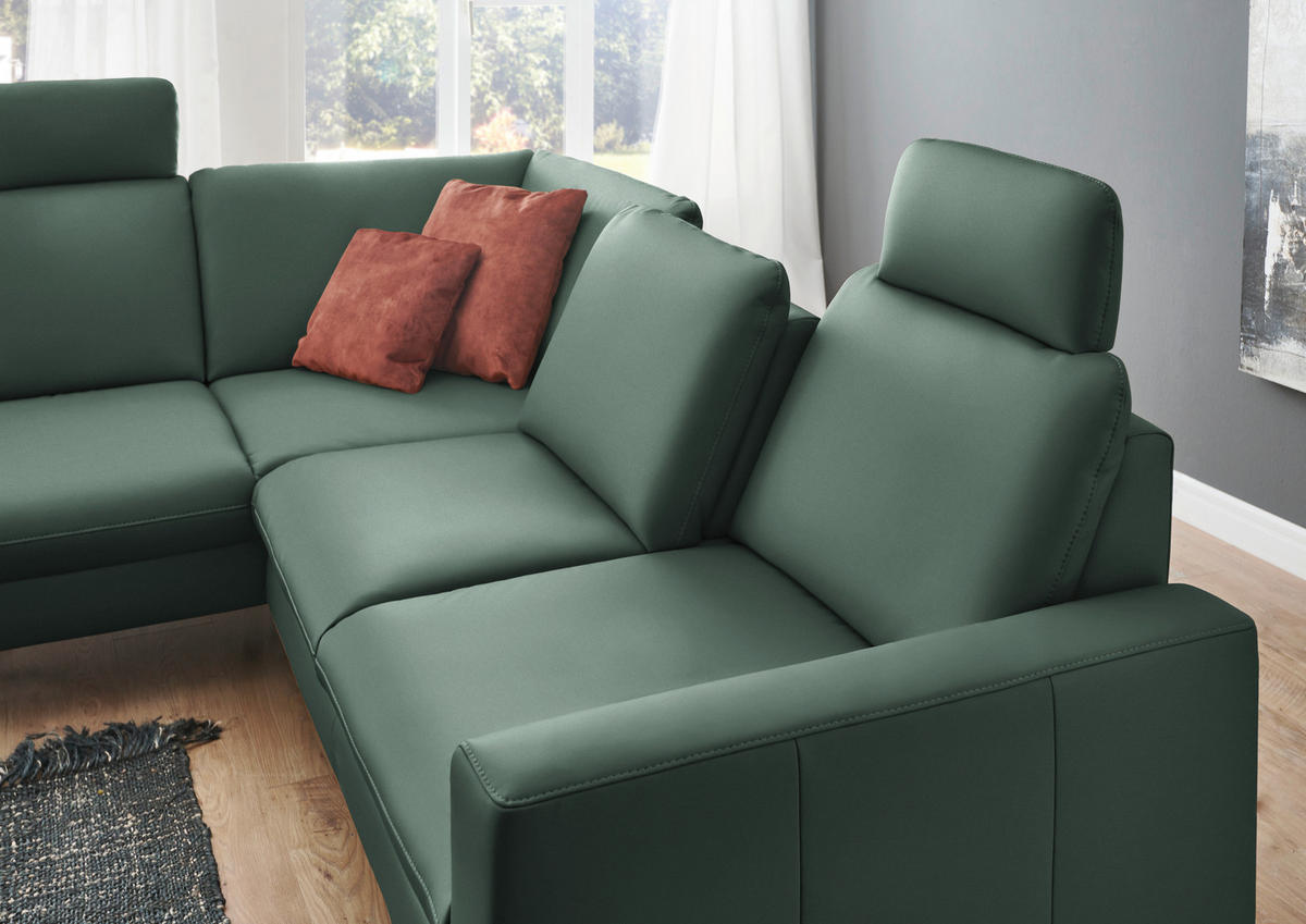 ECKSOFA in Echtleder Opal  - Opal/Schwarz, Design, Leder/Metall (194/250cm) - Beldomo Premium