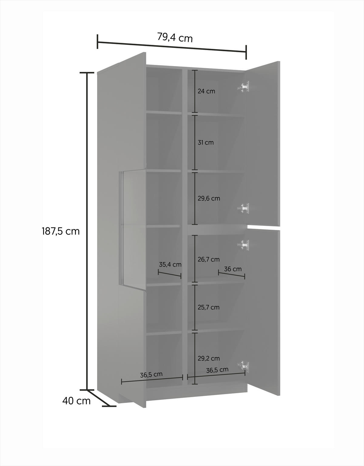 VITRINE Schwarz  - Schwarz, Design, Glas/Holzwerkstoff (79,4/187,5/40cm) - MID.YOU