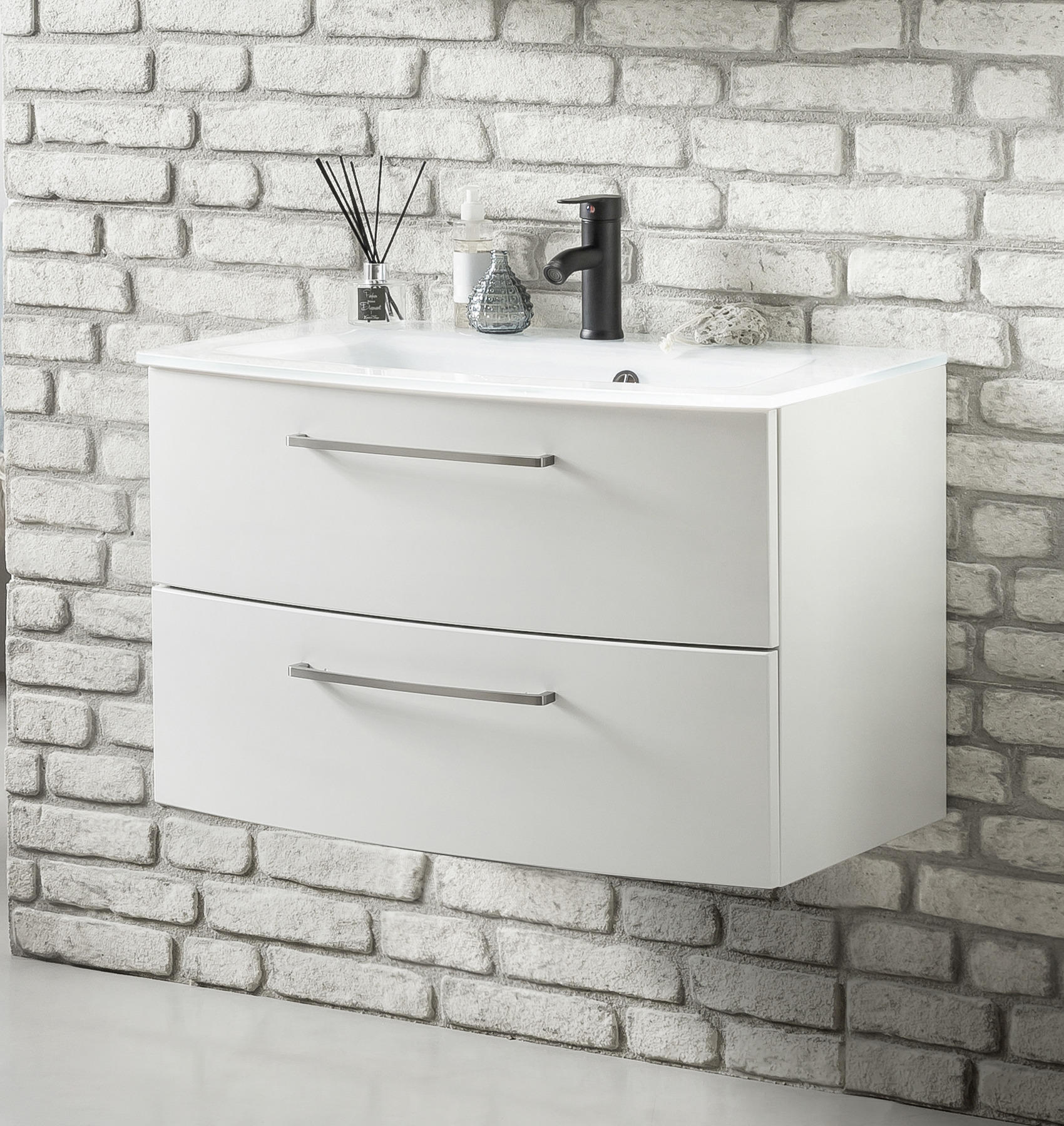 WASCHTISCHKOMBI 80 cm  - Alufarben/Weiß, KONVENTIONELL, Glas/Holzwerkstoff (80cm) - Held