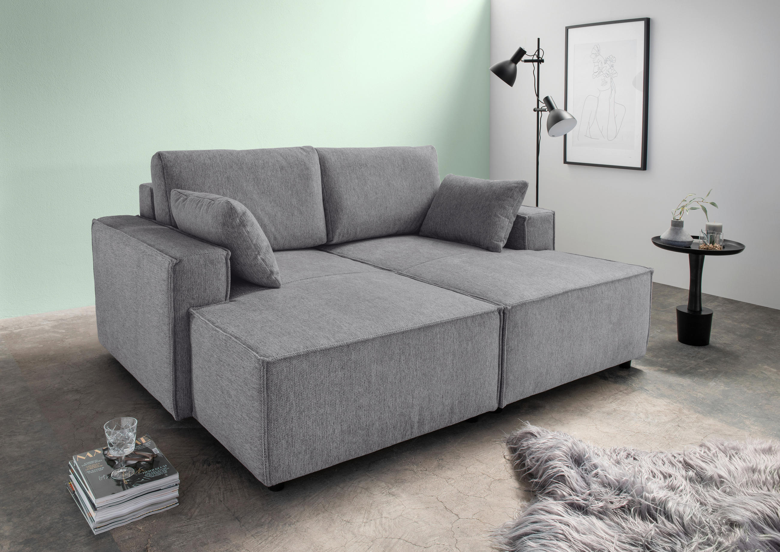 BIGSOFA Chenille Graubraun  - Graubraun/Schwarz, MODERN, Kunststoff/Textil (188/86/154cm) - Livetastic