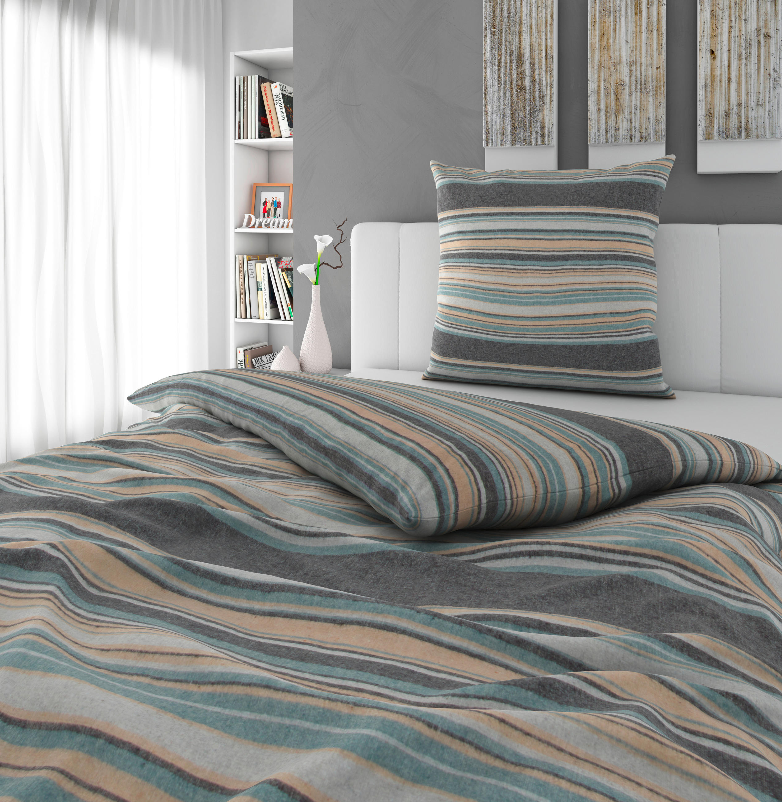 BETTWÄSCHE 135/200 cm Flanell  - Blau/Beige, Basics, Textil (135/200cm) - Novel