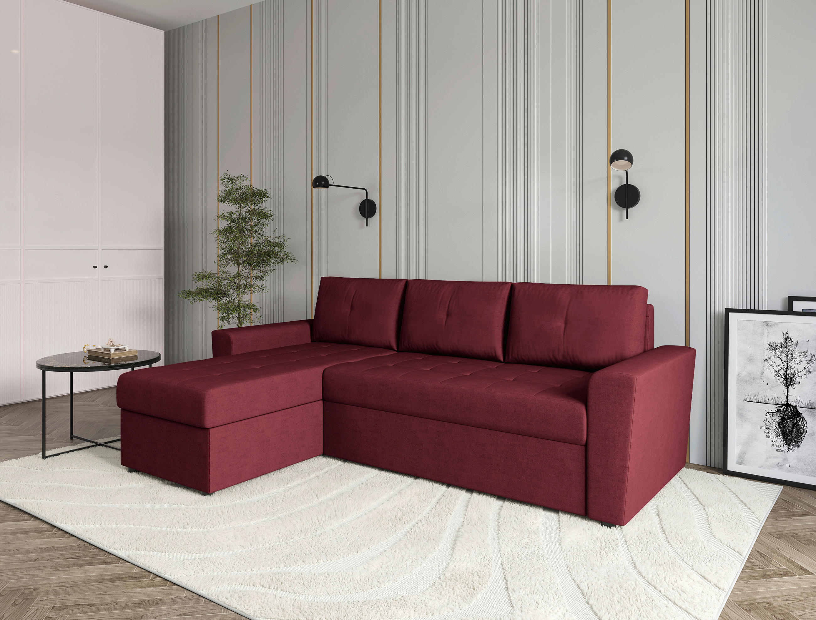 ECKSOFA TERMOLI Rot Jacquard  - Rot/Schwarz, Design, Kunststoff/Textil (231/155cm) - MID.YOU