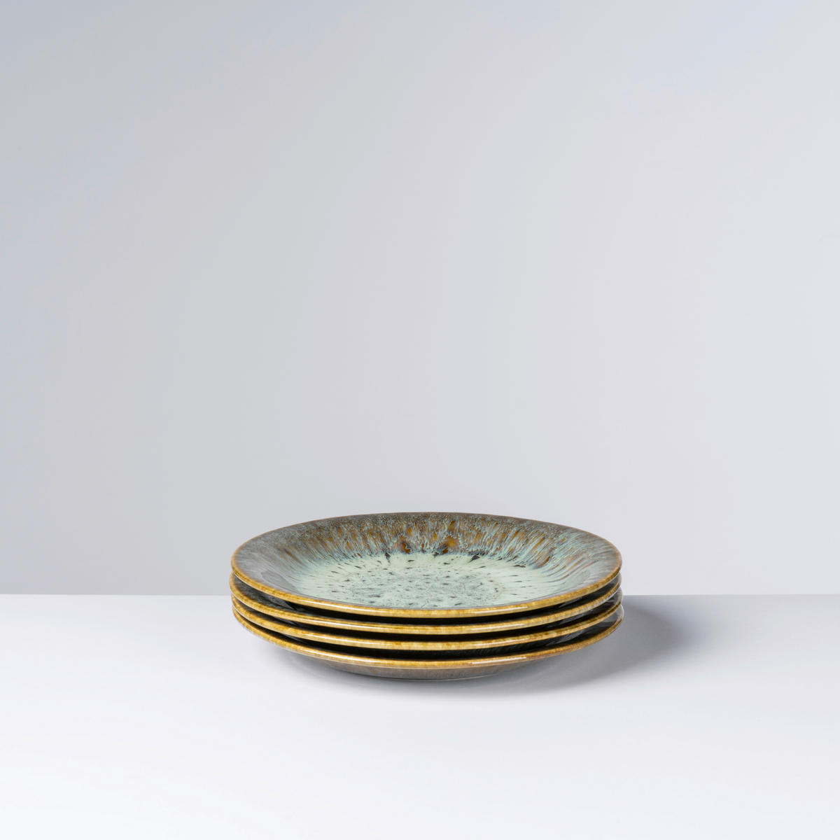 DESSERTTELLERSET Braun, Grün 4-teilig FLUSSUFER  - Braun/Grün, Basics, Keramik (22/2,5cm) - Gipfelstück