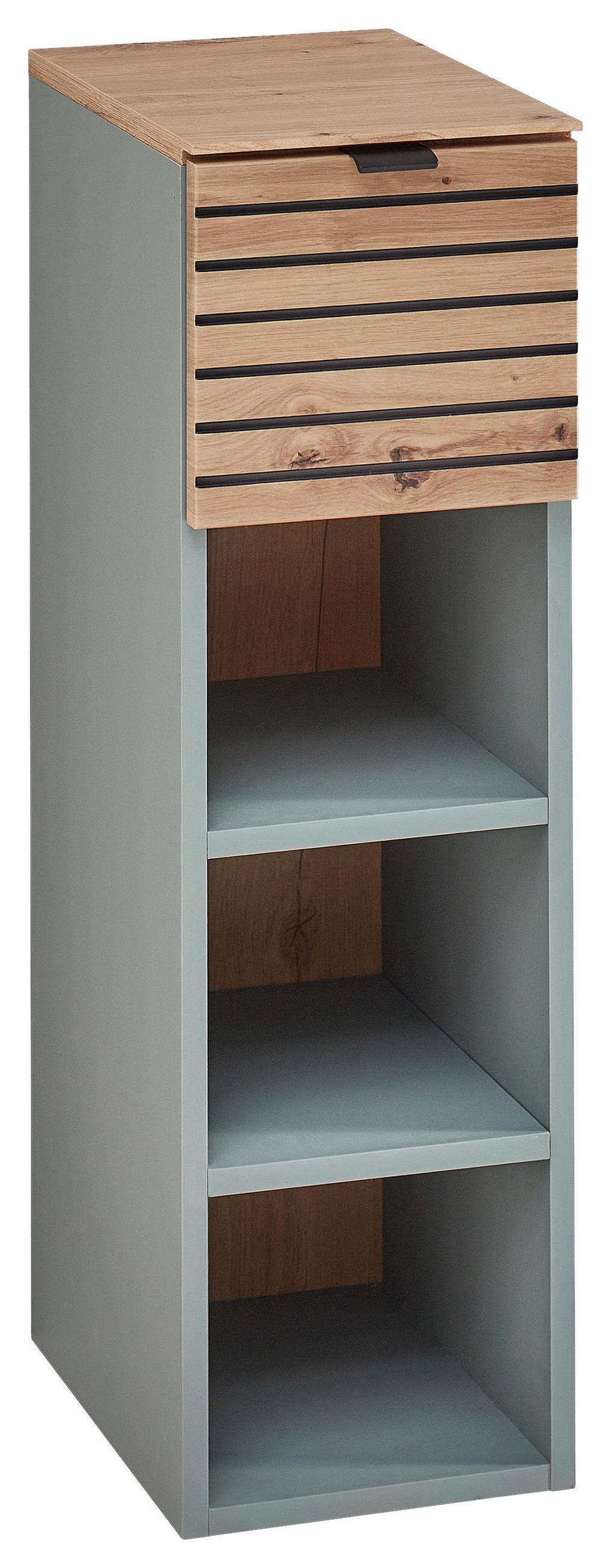 VISEČI ELEMENT, žajbljevo zelena, hrast artisan  - črna/hrast artisan, Design, kovina/leseni material (25/84/37cm) - Voleo