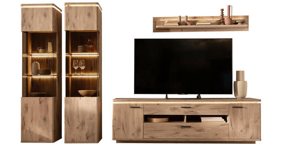 WOHNWAND 4-teilig  in Eichefarben  330/208/50 cm  - Eichefarben/Anthrazit, KONVENTIONELL, Glas/Holzwerkstoff (330/208/50cm) - Cantus