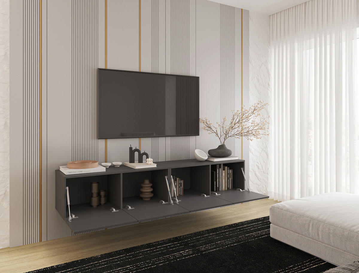 LOWBOARD  in 200/36,7/42 cm  - Anthrazit, Design, Holzwerkstoff (200/36,7/42cm) - Hom`in