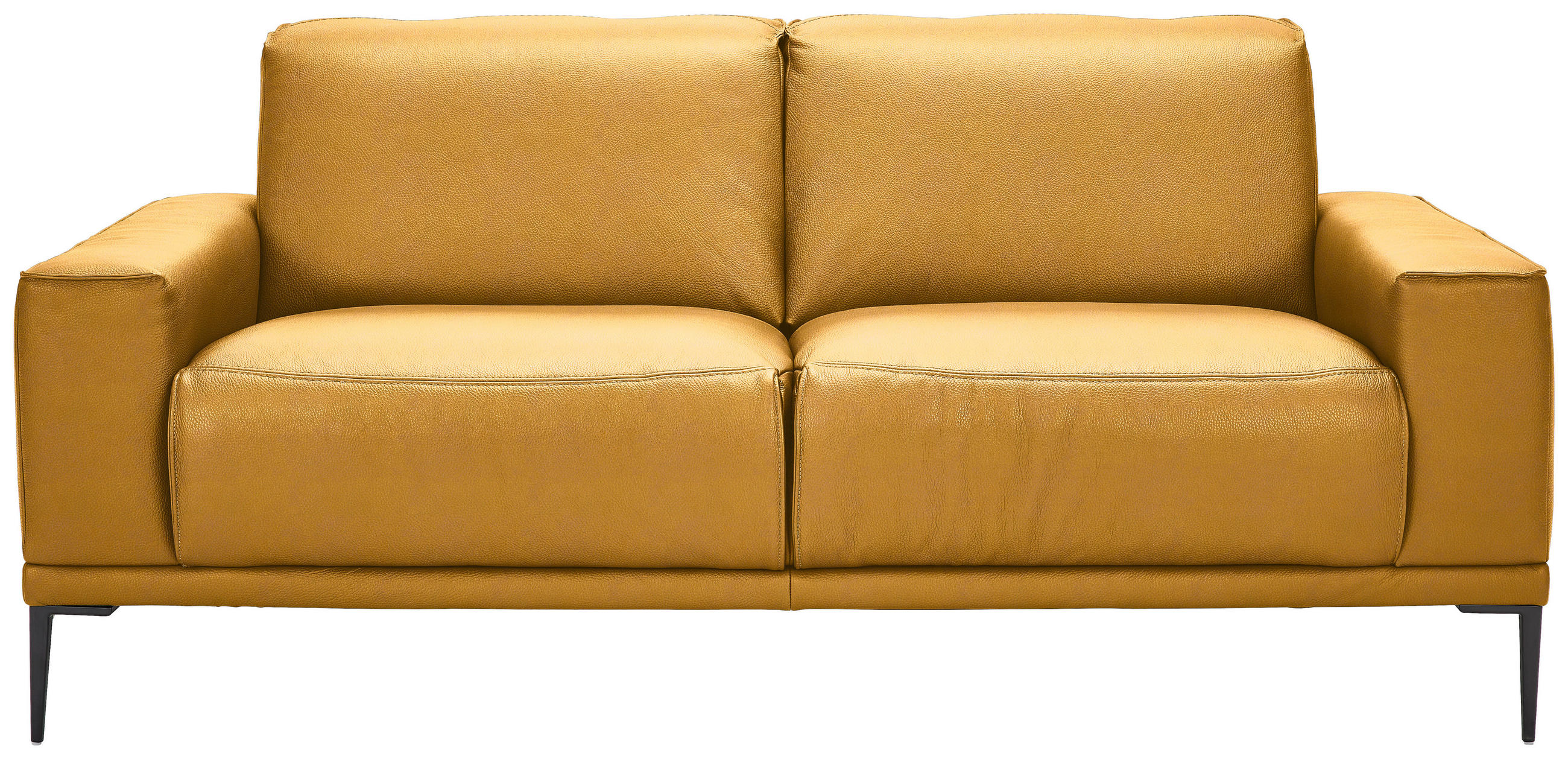 2-SITZER-SOFA in Echtleder Currygelb  - Currygelb/Schwarz, Design, Leder/Metall (180/82/92cm) - Johann Jakob