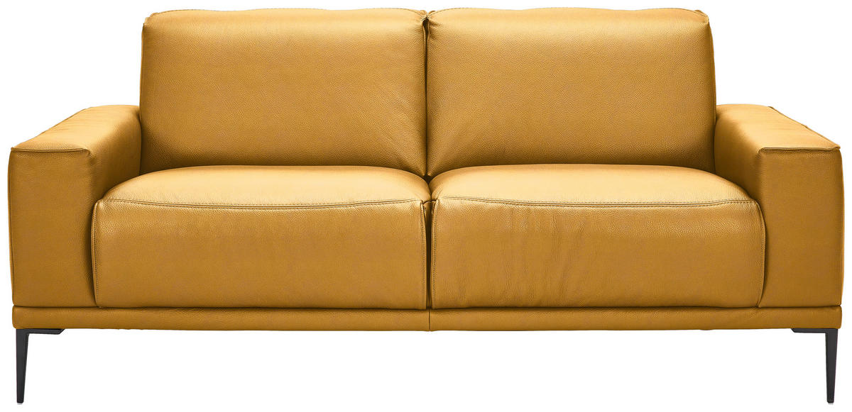 2-SITZER-SOFA in Echtleder Currygelb  - Currygelb/Schwarz, Design, Leder/Metall (180/82/92cm) - Johann Jakob