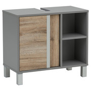 WASCHBECKENUNTERSCHRANK 65,5/58,5/33,5 cm - Eichefarben/Silberfarben, Design, Holzwerkstoff/Metall (65,5/58,5/33,5cm) - Stylife