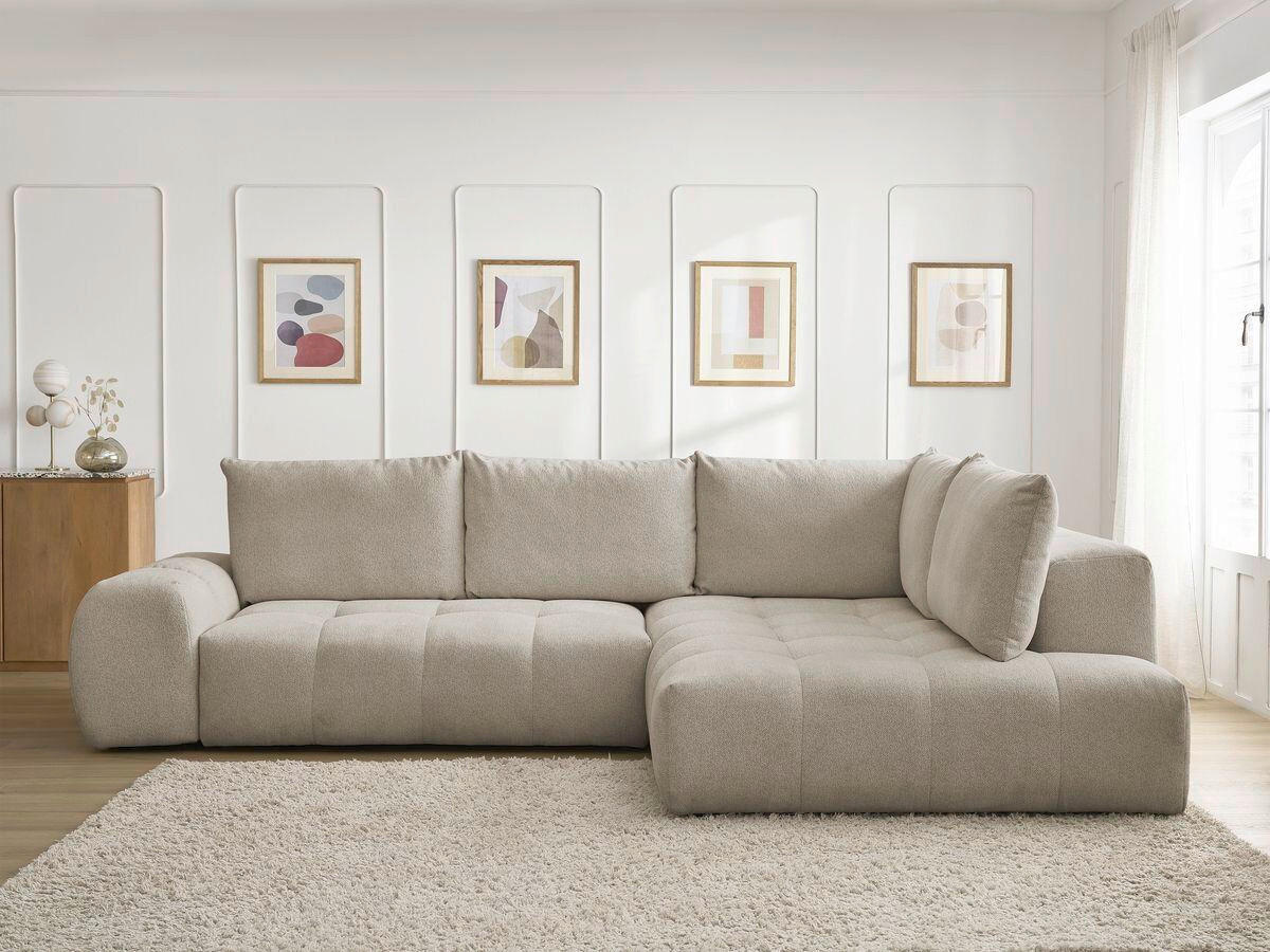 ECKSCHLAFSOFA EVEREST  mit Rücken echt, Armteil links, Armteil rechts Flachgewebe Taupe  - Taupe/Schwarz, MODERN, Kunststoff/Textil (320/212cm)