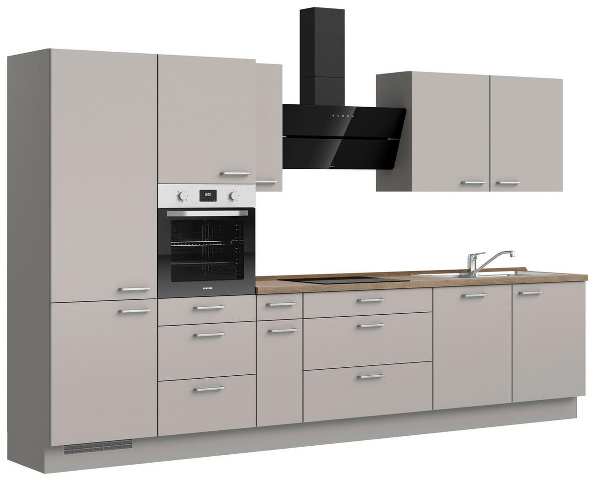 KÜCHENLEERBLOCK Touch 360 cm  in Grau, Eiche dunkel  - Eiche dunkel/Edelstahlfarben, MODERN, Holzwerkstoff/Metall (360cm) - Nobilia