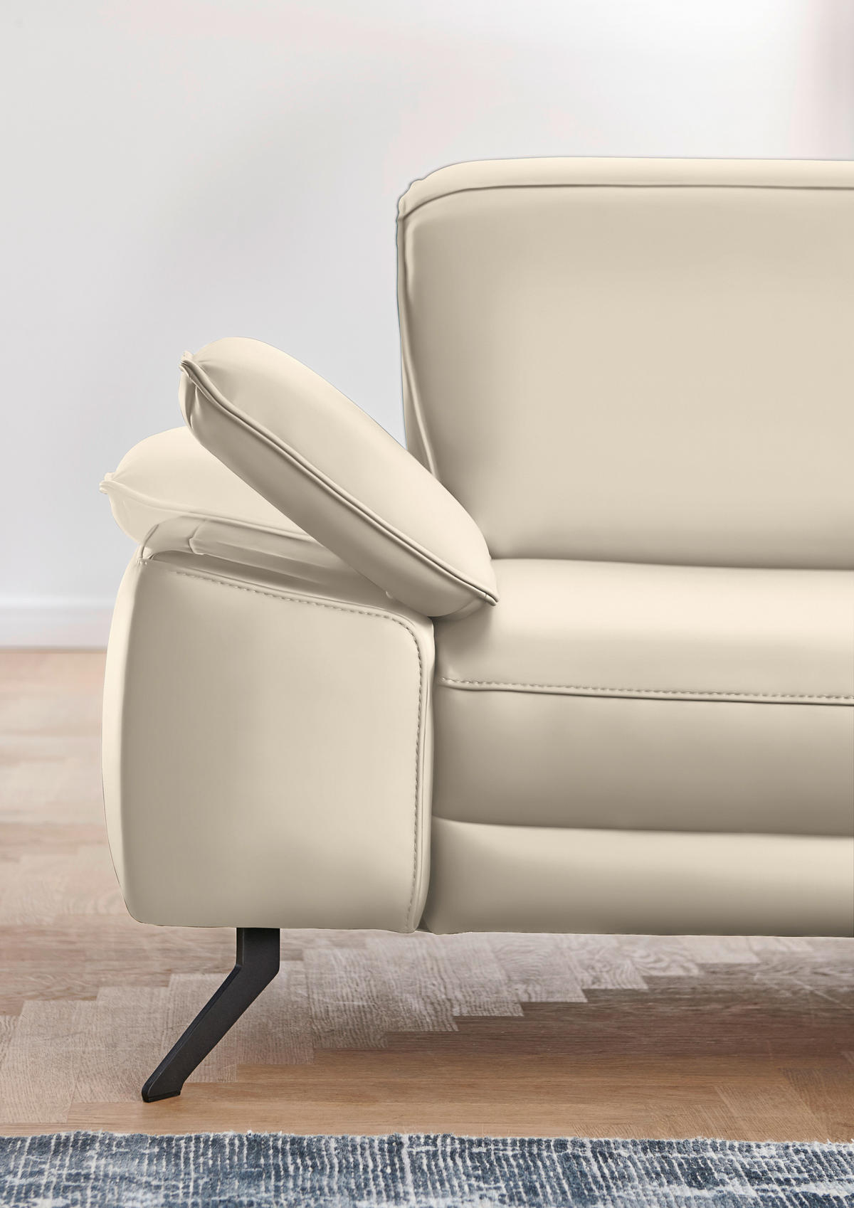 ECKSOFA in Echtleder Creme  328/193 cm  - Creme/Schwarz, Design, Leder/Metall (328/193cm) - Dieter Knoll