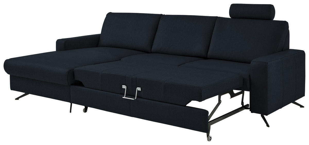 ECKSOFA in Echtleder Dunkelblau  - Schwarz/Dunkelblau, Design, Leder/Metall (165/267cm) - Beldomo Premium
