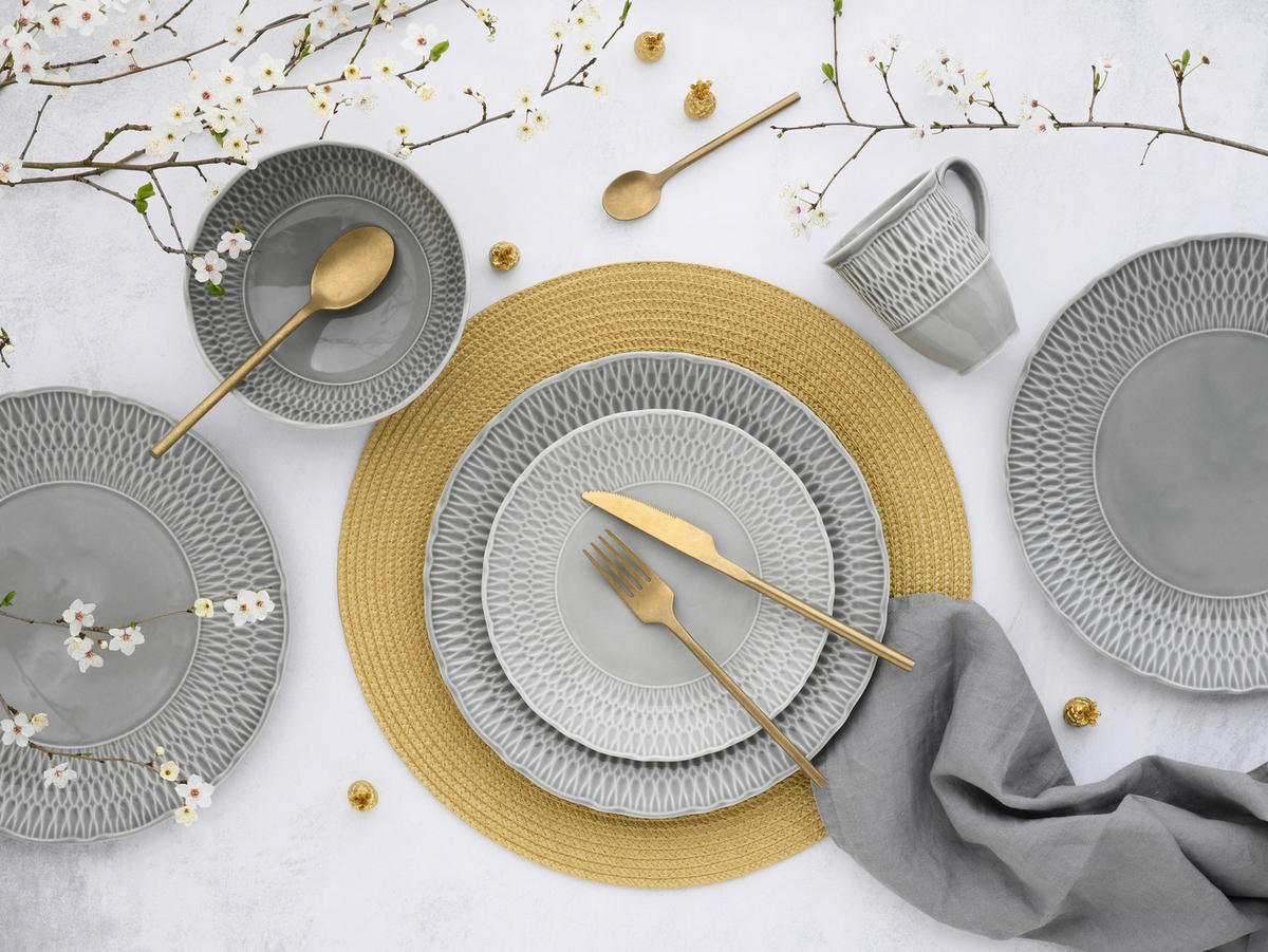 KOMBINOVANÝ SERVIS, 16-dielne, porcelán - svetlosivá, Design, keramika - Creatable