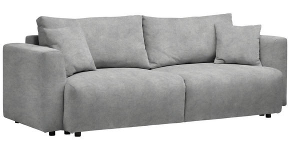 SCHLAFSOFA Velours Hellgrau Zierkissen, Rückenkissen, Bettkasten, Schlaffunktion, Rücken echt  - Hellgrau/Schwarz, Design, Kunststoff/Textil (250/92/105cm) - Carryhome