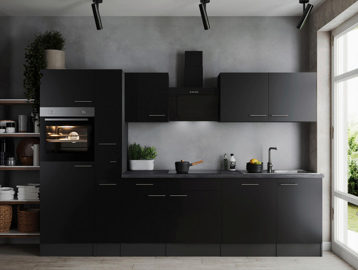 KÜCHENBLOCK 310 cm   in Grau, Schwarz  - Silberfarben/Schwarz, Design, Holzwerkstoff/Metall (310cm) - Respekta