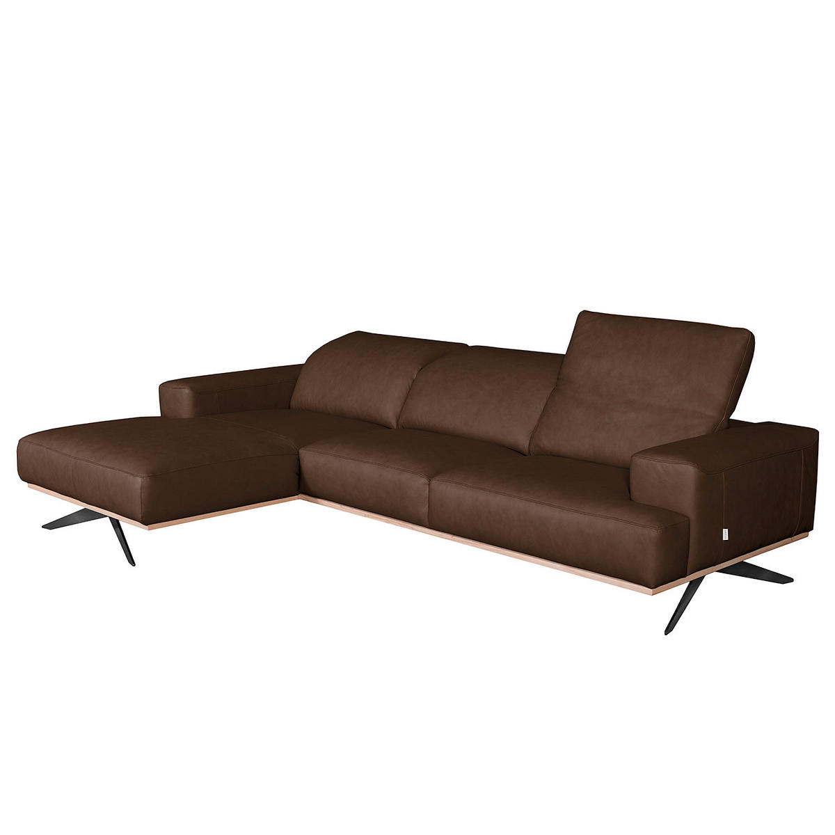 ECKSOFA  in Echtleder Dunkelbraun  187/295 cm  - Dunkelbraun/Schwarz, Design, Leder/Metall (187/295cm) - Livetastic