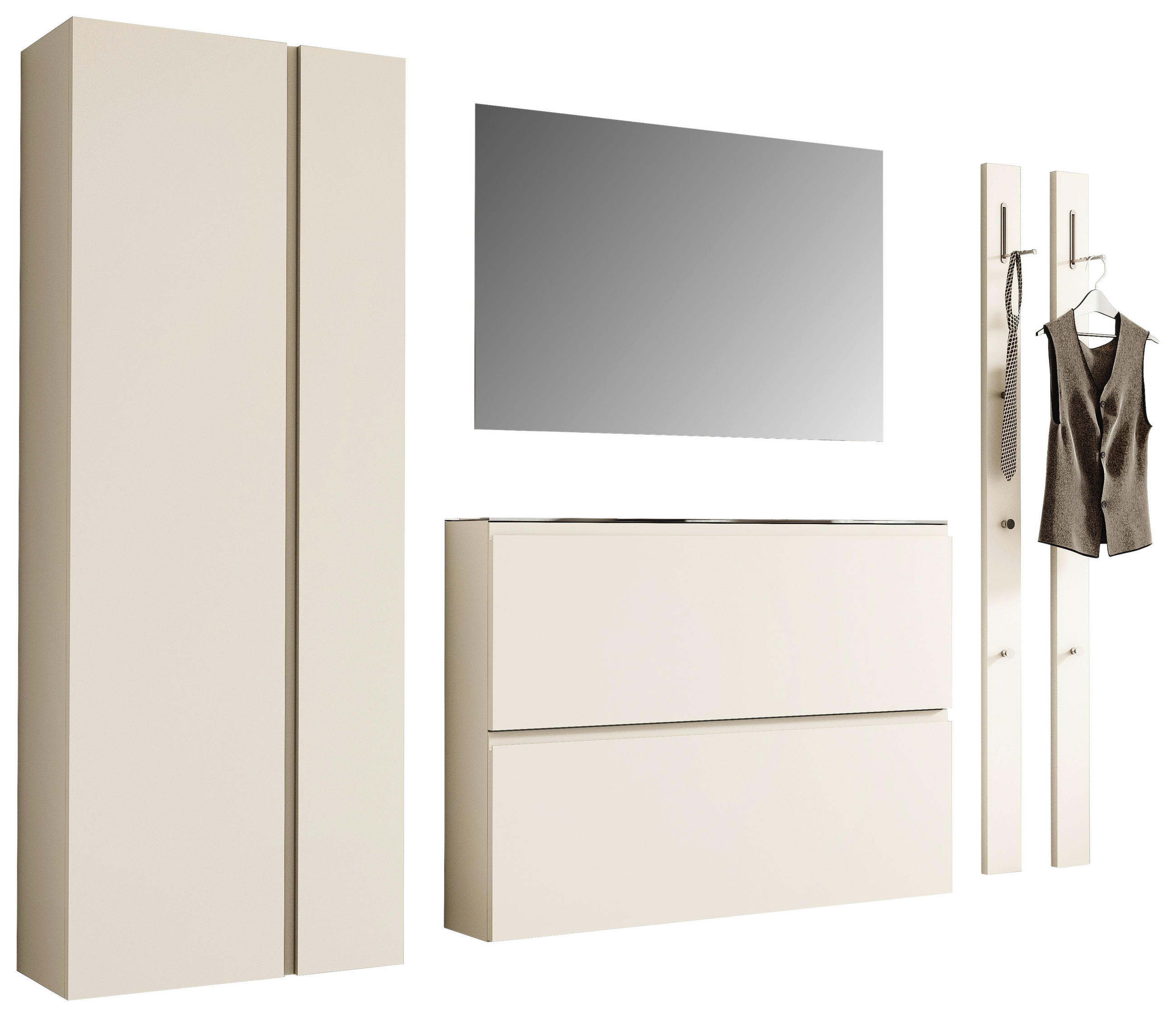 GARDEROBE 5-teilig  in 220/185/33 cm  - Sandfarben, Design, Glas/Holzwerkstoff (220/185/33cm) - Moderano