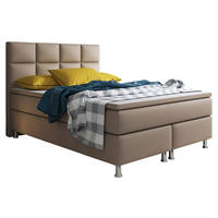 Boxspringbett mit Topper  in Cappuccino  - Silberfarben/Cappuccino, KONVENTIONELL, Leder/Textil (140/115/210cm) - MID.YOU