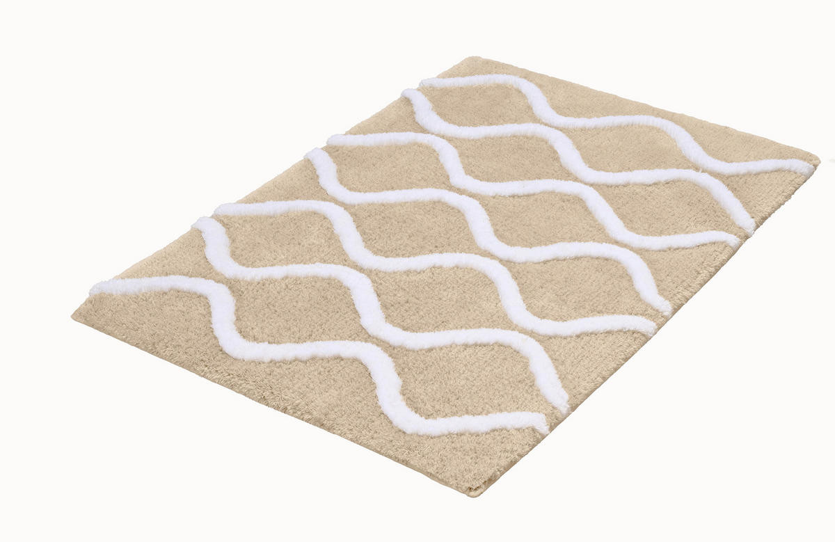 FÜRDŐSZOBASZŐNYEG  60/90 cm  fehér, bézs   - bézs/fehér, Basics, műanyag/textil (60/90cm) - Kleine Wolke