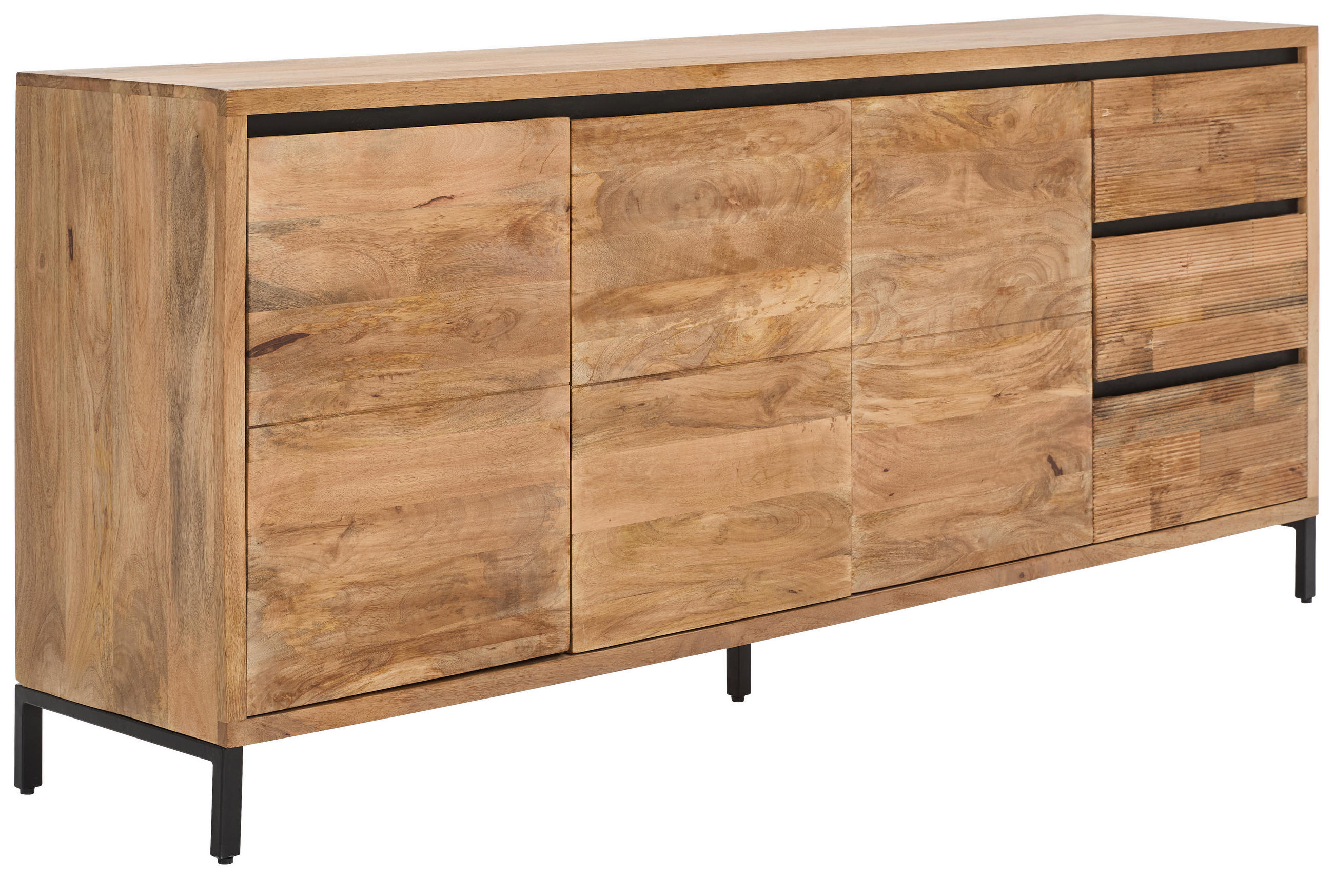 SIDEBOARD Ankara  in 207/86/42 cm  - Schwarz/Naturfarben, KONVENTIONELL, Holz/Metall (207/86/42cm) - Livetastic