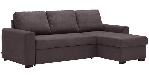 ECKSOFA inkl.Funktionen Dunkelgrau Webstoff Rückenkissen, Schlaffunktion, Stauraum  - Dunkelgrau/Schwarz, Design, Textil (245/160cm) - Xora
